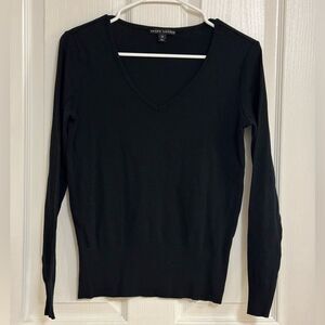 Ralph Lauren Black V-Neck Sweater – 100% Mercerized Cotton, Size M black label